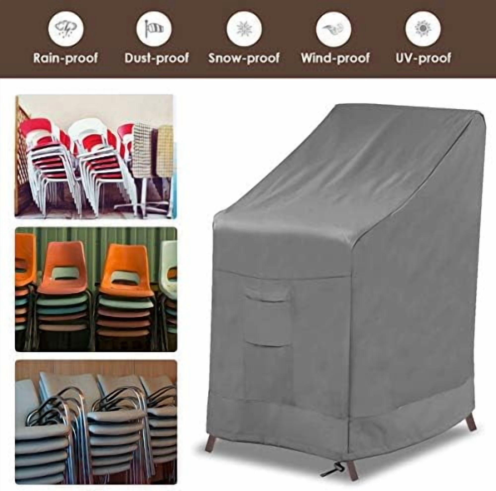 Stackable Patio Chair Cover,100% Waterproof Outdoor Chair Cover, Heavy Duty Lawn Patio Furniture Covers,Fits for 4-6 Stackable Dining Chairs,2 Pack-36 Lx28 Wx47 H,Grey