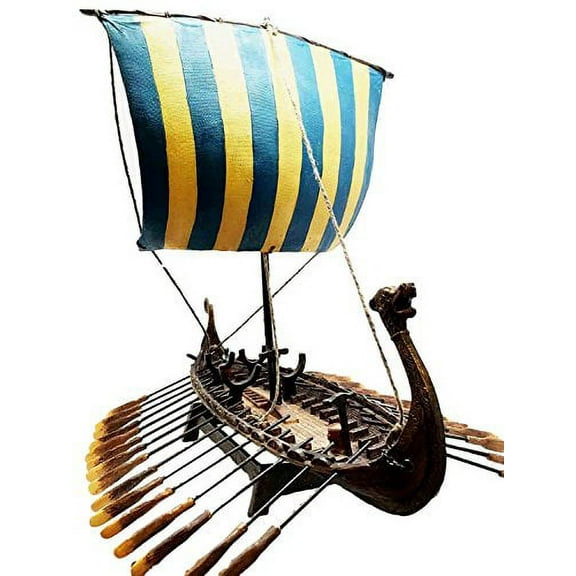 Scandinavian Viking Middle Ages War Ship Vessel Battle Longship Prototype Sculpture Figurine With Stand