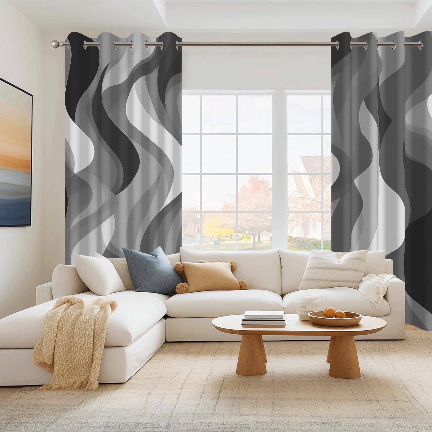 Black and Grey Blackout Window Curtains for Living Room,Thermal Insulated Curtains,52x84 Inch,Set of 2