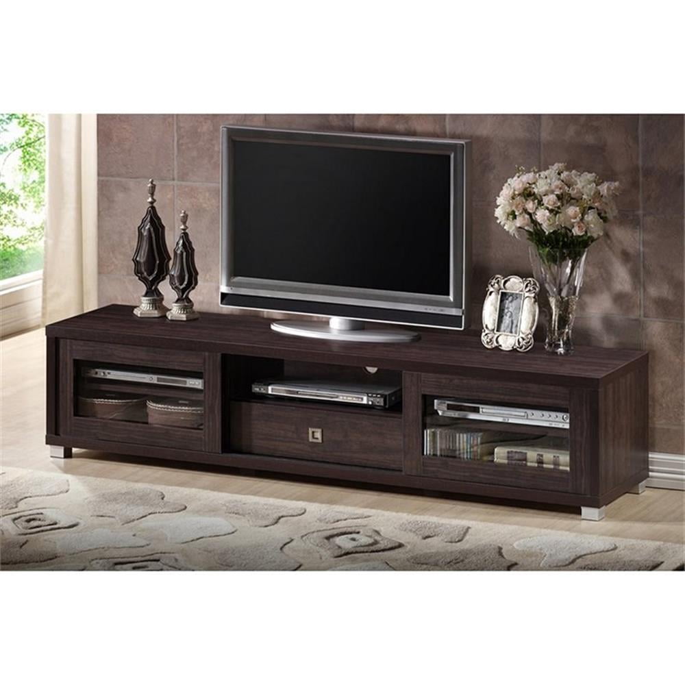Baxton Studio Beasley 70 - Inch Dark Brown TV Cabinet with 2 Sliding Doors and Drawer