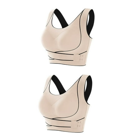 Tumotour Full Coverage Bra For Women Traceless Gathering Cross Side Openings Underwear Seamless Sexy Push Up Wireless Yoga Vest Bra 2Pcs