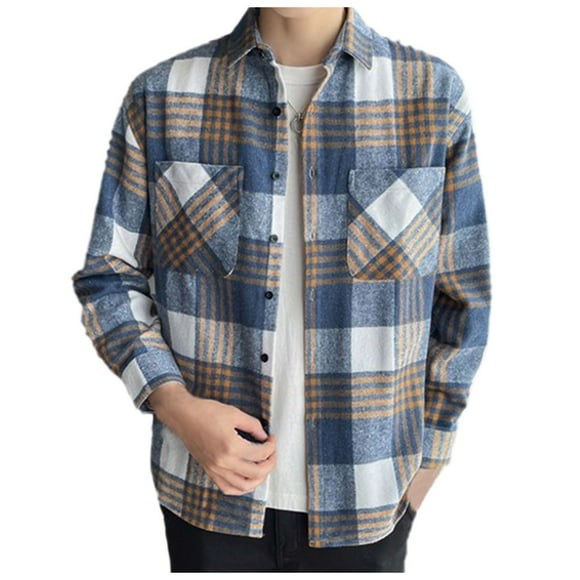 XovLAHzY Hawaiian Shirts Men Flannel Shirts Regular Fit Long Sleeve Button Down Shirt Casual Workout Plaid Shirt Jackets Big Tall With Pockets Beach Dress Shirts