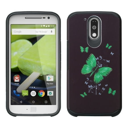 Moto G4 / Moto G4 Plus Case, SOGA [Astro Guard Series] Hybrid Armor Cover Protector Case for Motorola Moto G4 / Moto G4 Plus - Green Butterfly