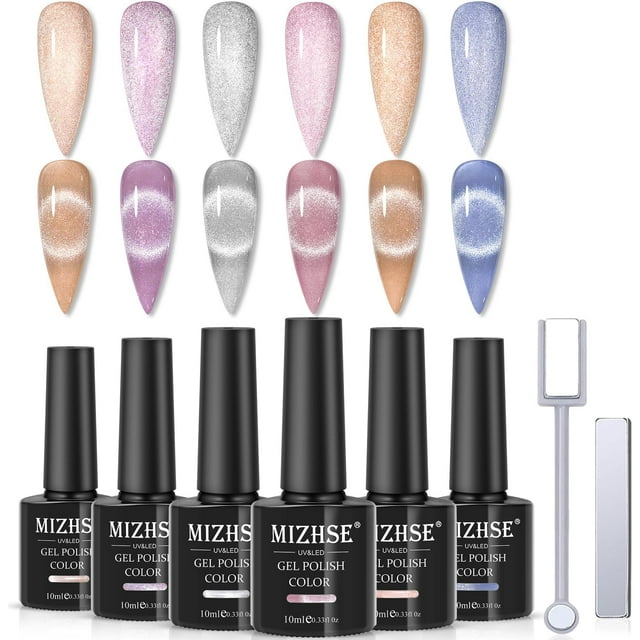 Set de esmaltes de uñas MIZHSE Cat Eye Gel, 10 ml x 6 con barras magnéticas