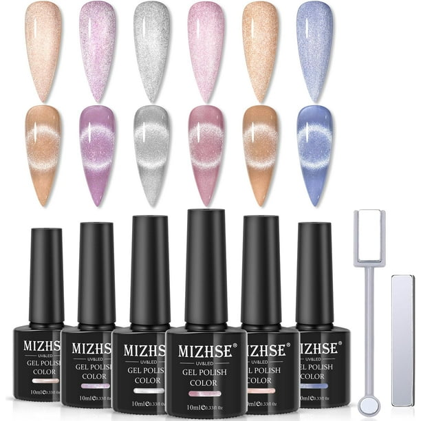 Set de esmaltes de uñas MIZHSE Cat Eye Gel, 10 ml x 6 con barras magnéticas
