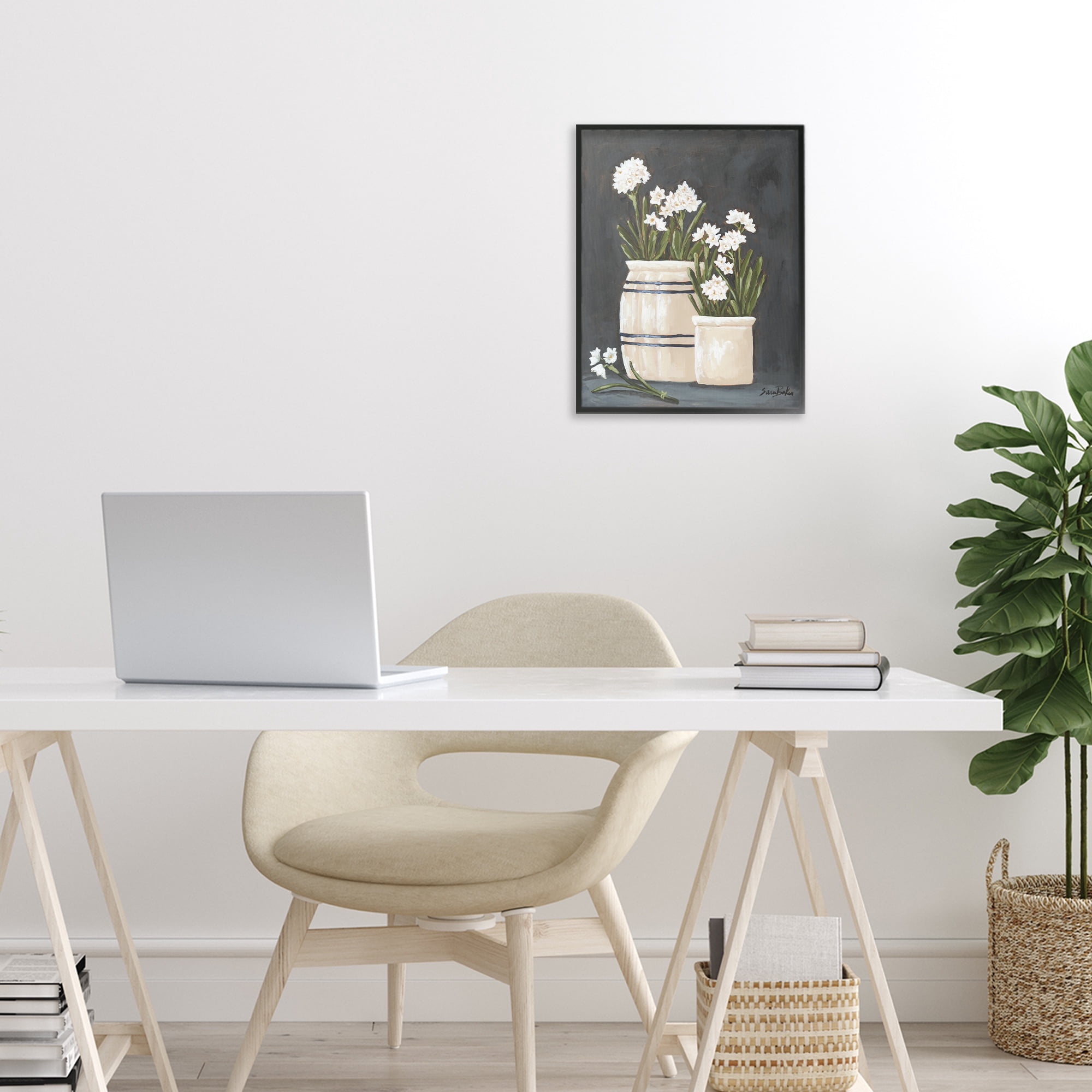 Stupell Industries Vintage Crocks & Paperwhites Black Framed Giclee Art, design by Sara Baker