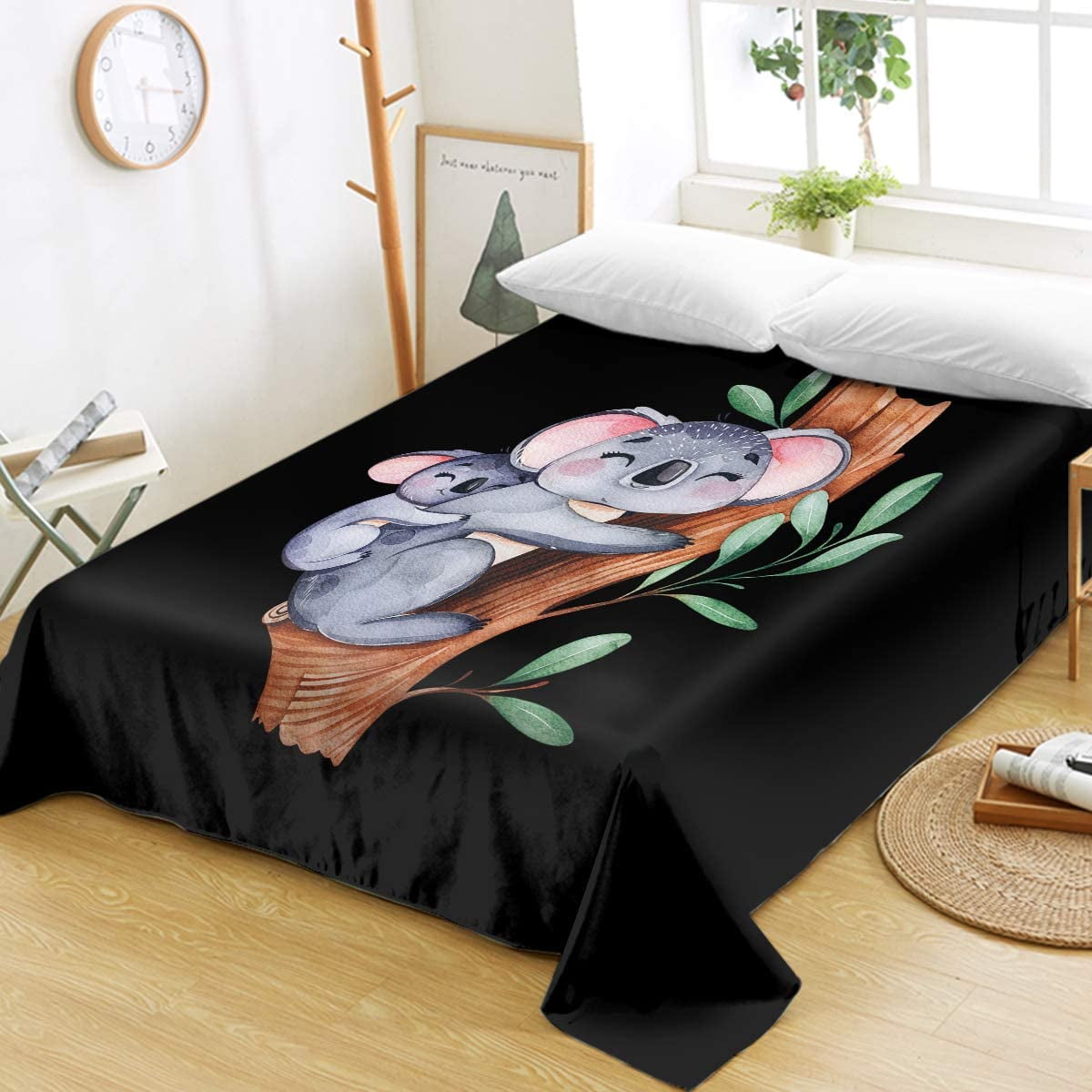 3D Koala Flat Sheets Bedding Set Australia Cute Koala Hugging Tree Art
