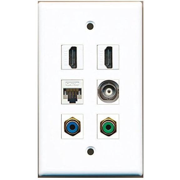 RiteAV - 2 HDMI 1 Port RCA Green 1 Port RCA Blue 1 Port BNC 1 Port Cat5e Ethernet White Wall Plate