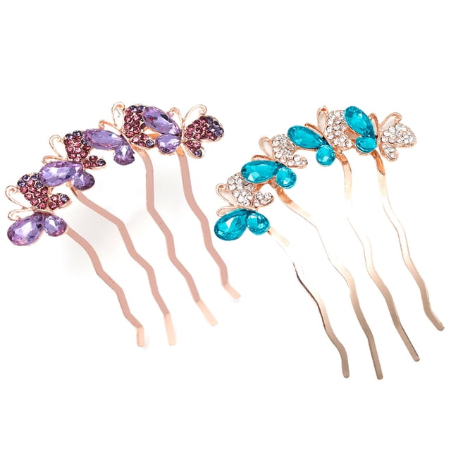 Bangcool Hair Side Combs Butterfly 2PCS Fake Crystal Hair Pins Wedding Hair Accessories