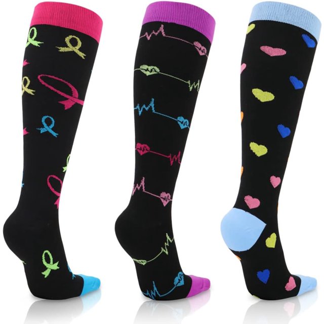 3 Paires de Bas de Compression Femmes Hommes 15-20 mmHg Chaussettes de Compression Médicales pour Vol, Course (style 3 P/M)