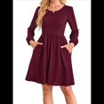 thumbnail image 2 of Vestido de Mujer con Mangas Largas Tipo Farol, Cuello Redondo, Falda Evasé, Moda de Otoño Vino Tinto L, 2 of 9