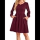 thumbnail image 2 of Vestido de Mujer con Mangas Largas Tipo Farol, Cuello Redondo, Falda Evasé, Moda de Otoño Vino Tinto M, 2 of 9