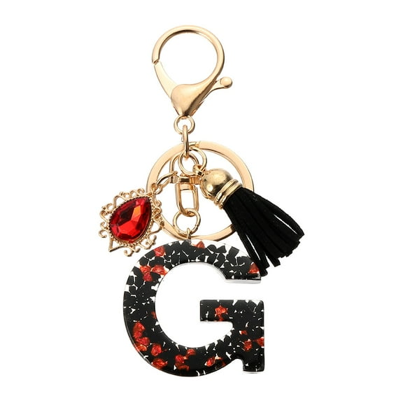Uxcell Initial Letter G Keychains, Resin Alphabet Key Ring with Tassel, Black/Red
