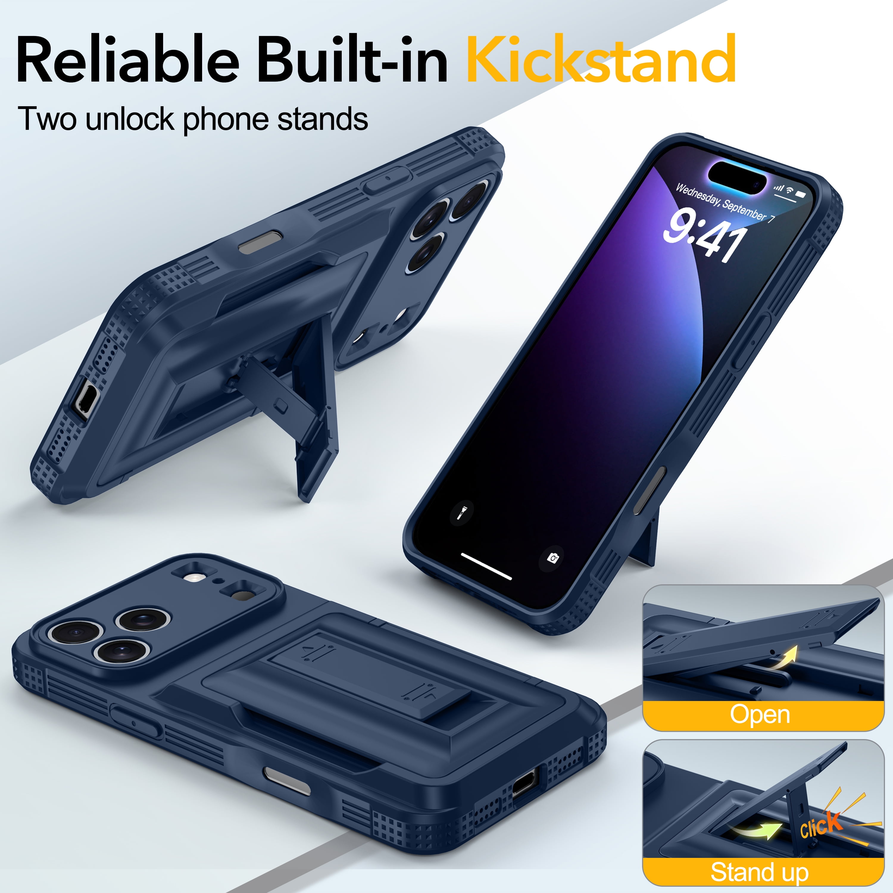 Oneagle Stand & Wallet Case (Store 4-5 Cards) for iPhone 17 Pro Case with Card Holder,Dark Blue