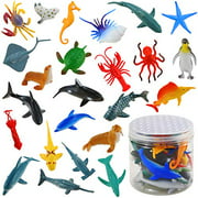 BIGNC 24 Pack Mini Ocean Sea Animal Model Toys Under The Sea Life Figure Bath Toy for Child (Shark, Blue Whale, Starfish, Crab,etc.)