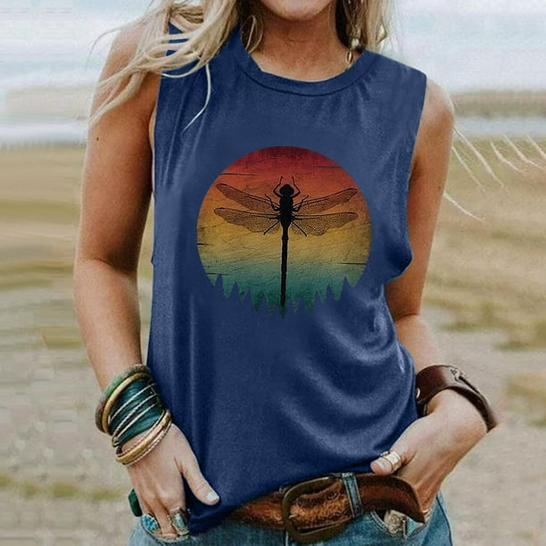 Playeras Blusas y Tops Ropa para Mujer Damas Camisetas Mujeres Casual Sunset Graphi Tank Senderismo Montana Camiseta sin mangas Camisetas Chaleco Tops Navy XXL Walmart en linea