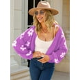 thumbnail image 6 of Women'S Cute Daisy Cropped Knitted Cardigand Open Front Long Sleeve Loose Sweater Jackets Outwear  S, 6 of 7