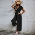 thumbnail image 3 of Combinaison Large en Coton à Manches Courtes pour Femmes Nœud Cropped Palazzo Pants Romper, 3 of 4