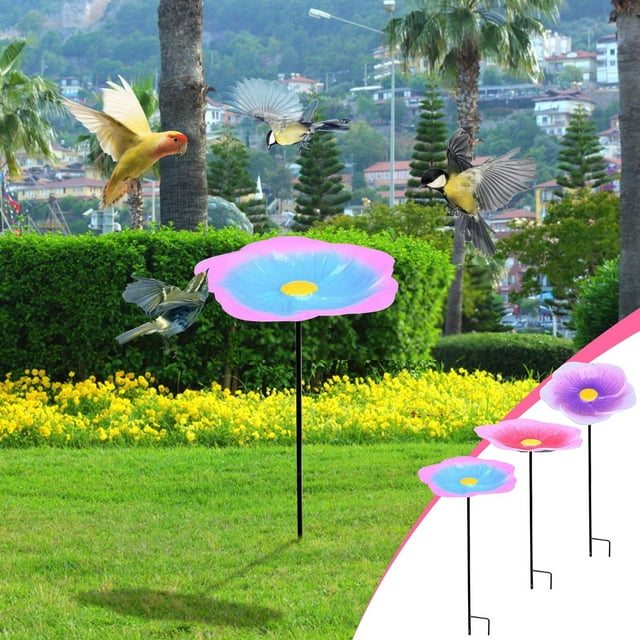 Xihbxyly Comedero de Hierro para Exterior, Diseño de Baño para Pájaros En Forma de Flor, Construcción Duradera de Hierro Forjado, Inserción Estable En El Suelo, Decoración de Jardín, Atractivo para P