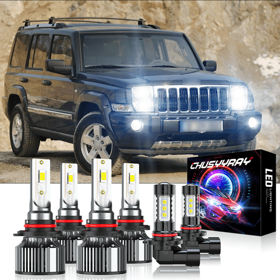 For Jeep Commander 2005 2006-2010 6500K Cool White 6X LED Headlight High & Low   Fog Light Bulbs