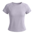 thumbnail image 4 of DuoJiaJ Womens Workout Top, Slim Fit Crew Neck Short Sleeve Activewear Purple L, 4 of 5