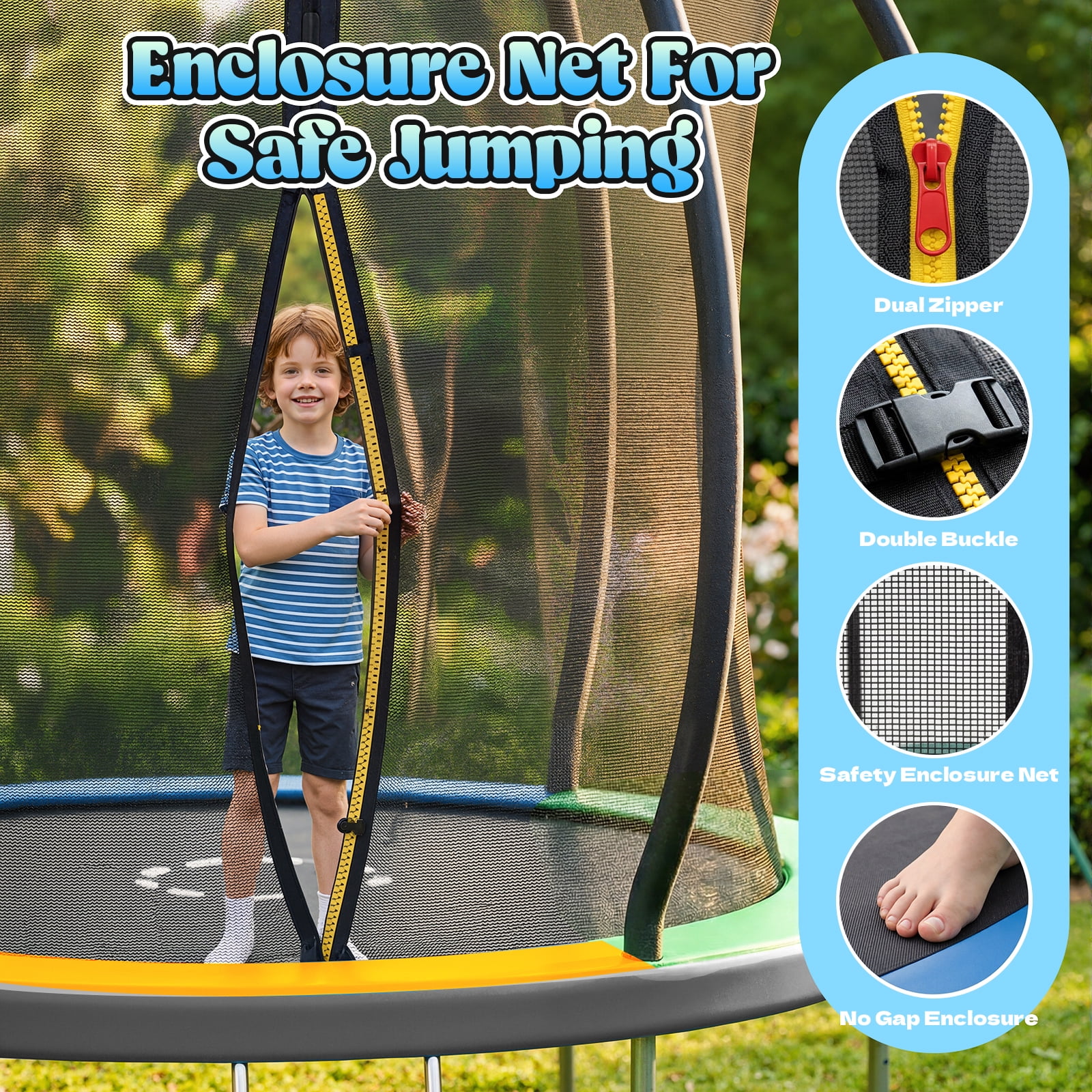 Outdoor Trampoline,Fashionsport Outfitters 8FT/10FT/12FT/14FT Round Jumping Trampoline with Enclosure Net and Ladder,Recreational Backyard Trampolines Anti-Rust for Kids Birthday Gift