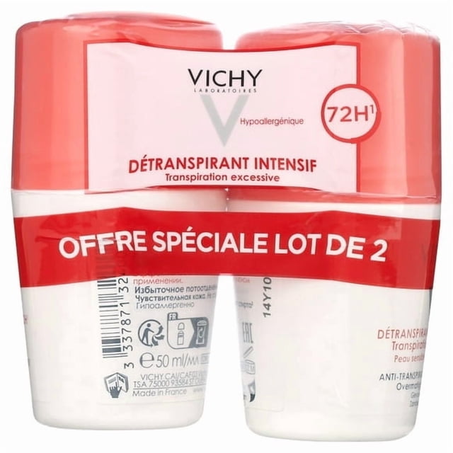 VICHY Desodorante Roll-on Intensivo Antitranspirante 72H Resistente al Estrés - 2 x 50 ml