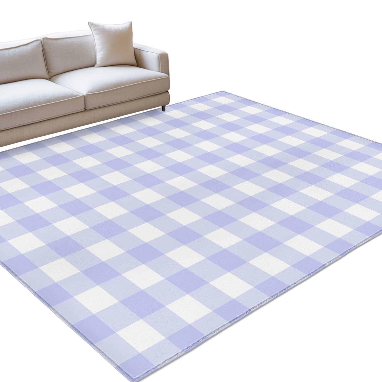 Light Purple Checks Area Rugs 2.7x5ft Gingham Plaid Abstract Modern Minimalist Washable Rug Non Slip Indoor Carpet Absorbent Floor Mat for Living Room Bedroom Dining Room