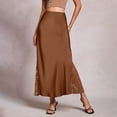 thumbnail image 2 of Ashirexll Long Skirts for Women High Waist Satin Midi Skirt Lace A-Line Flowy Casual Skirt Solid Color Loose Fashion, 2 of 7