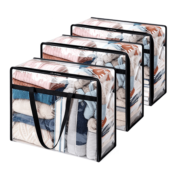 CHICAURA Breathable PVC Clothes Storage Bag for Moving and Closet Organization 3 pack 18.1x9.1x15 in Black