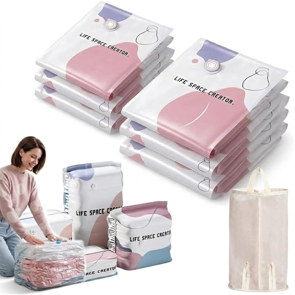 No Pump 3D Vacuum Storage Life Space Creator Better Life Space Bags - 6Pcs (3M 3L) for Clothes Blankets Bedding Comforters Bonus Double Mesh Underwear Socks Organizer