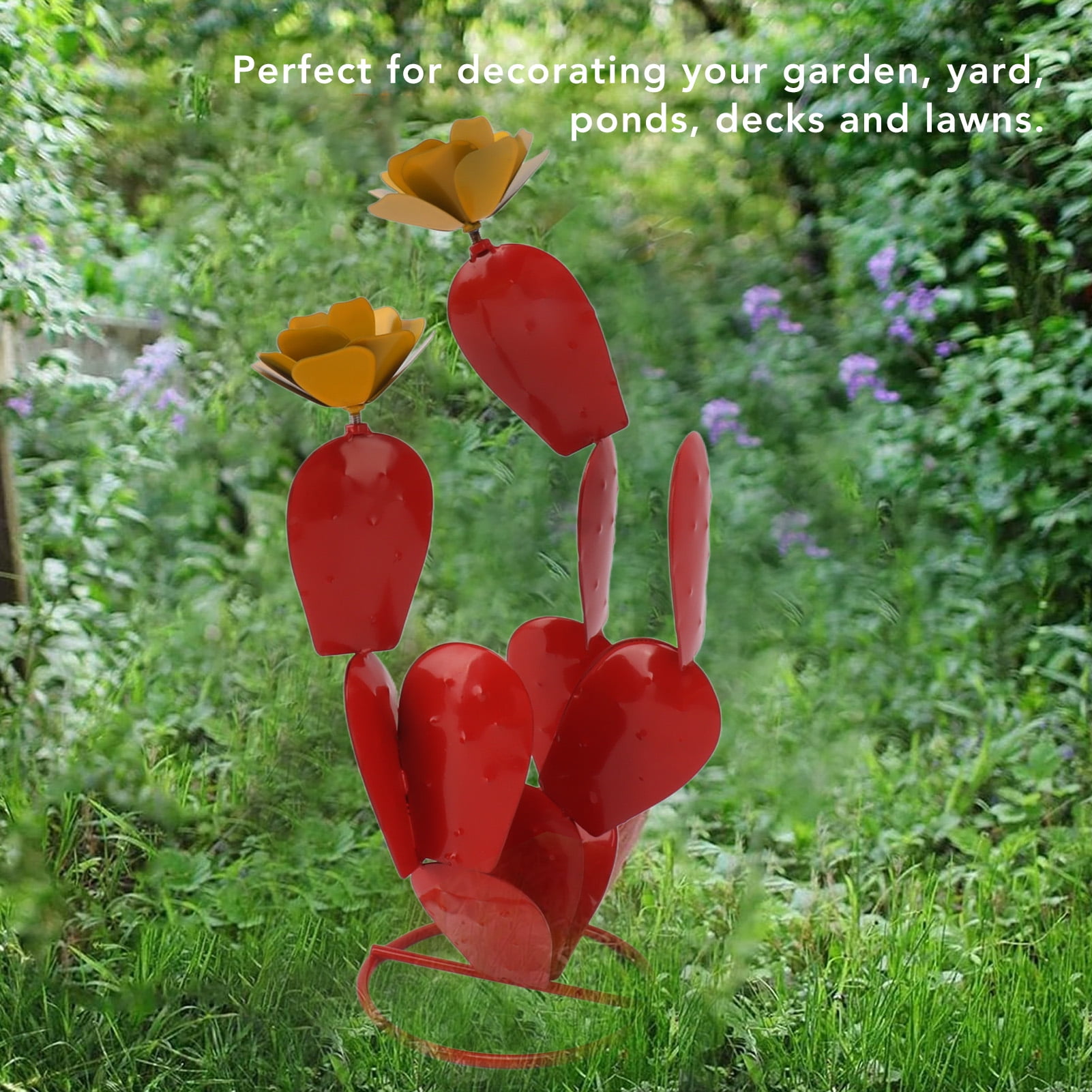 Elowen Prickly Pear Cactus Sculpture Prickly Pear Cactus Sculpture, Prickly Pear Cactus Yard Art Iron with Flowers for Patio