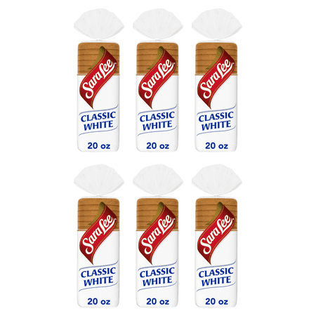 Sara Lee Classic Bread, 20 oz, Soft Plain White Bread, (Pack of 6)