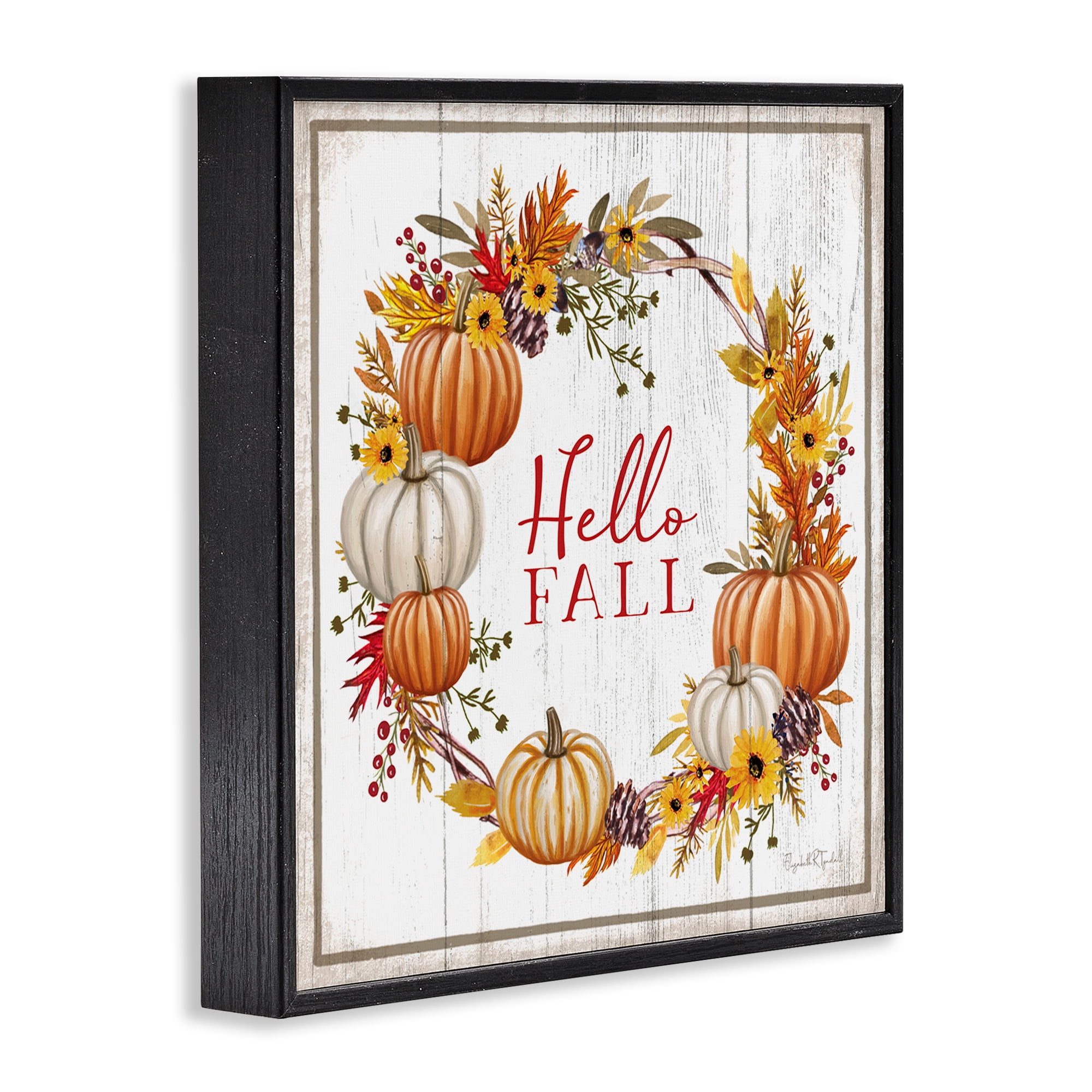 Stupell Industries Rustic Hello Fall Holiday Painting Black Framed Art Prints Wall Art, 12 x 12