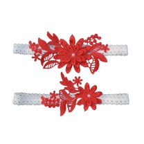fenze Wedding Garters for Bride Bridal Lace Garter Set of 2 Floral Leg Ring with Hand Sewn Faux Pearls (Red)