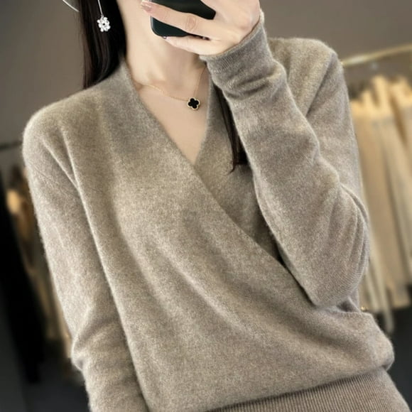 OUSITAID Hot Sale Autumn Winter Women 100% Merino Wool Sweater Female V-Neck Long Sleeve Pullover Ladies Fashion Knit Jumper Girl Tops