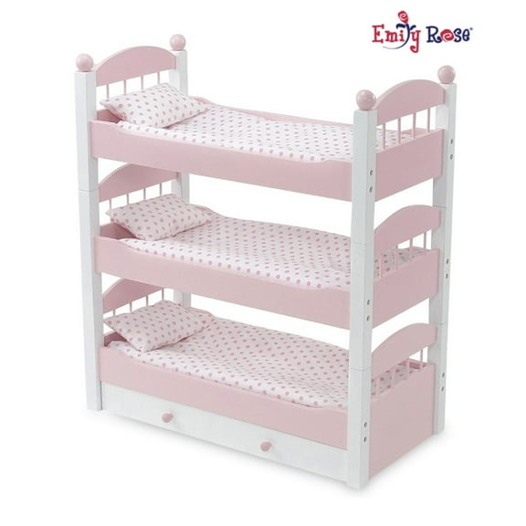 Emily Rose 18 Inch Doll Stackable Bunk Bed Triple Bunkbed | 18" Doll Bed Bunk Includes 3 Sets of Doll Bedding | Fits 15 to 18 Inch Dolls