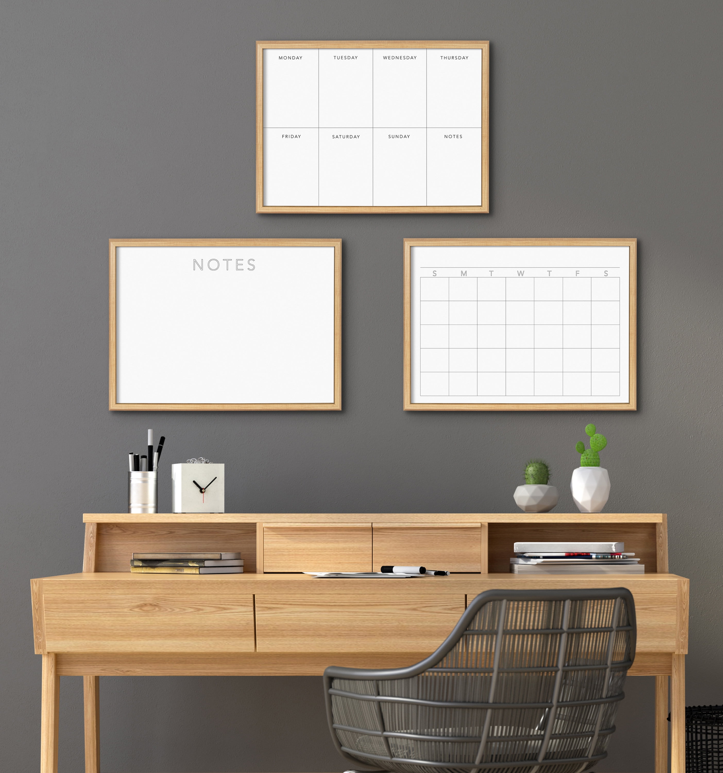 Kate and Laurel Blake Month Framed Printed Glass Dry Erase Board by The Creative Bunch Studio, 18x24 Natural, Monthly Calendar Printed Glass Wall Organizer