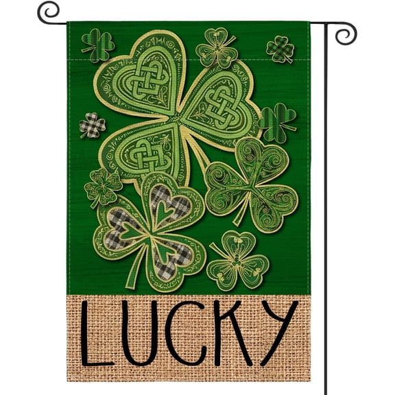 St Patricks Day Garden Flag 12x18 Inch Double Sided Outside, Lucky Shamrock Clover Irish Floral Yard Outdoor Flag