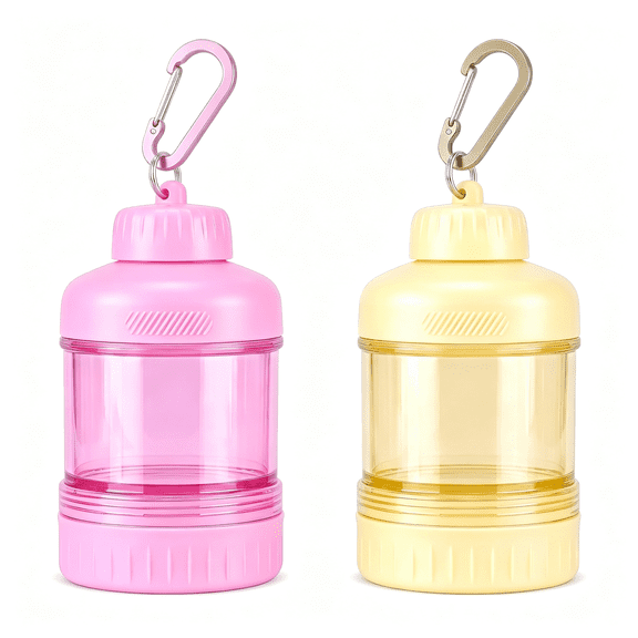 NORIZF 2 Pack Protein Powder Container to Go with Keychain & Keyring, Large Capacity, Clear, Leakproof, Ideal for Workouts, Fitness, Or Travel (Pink&Yellow), Secure Protein Powder Travel Container