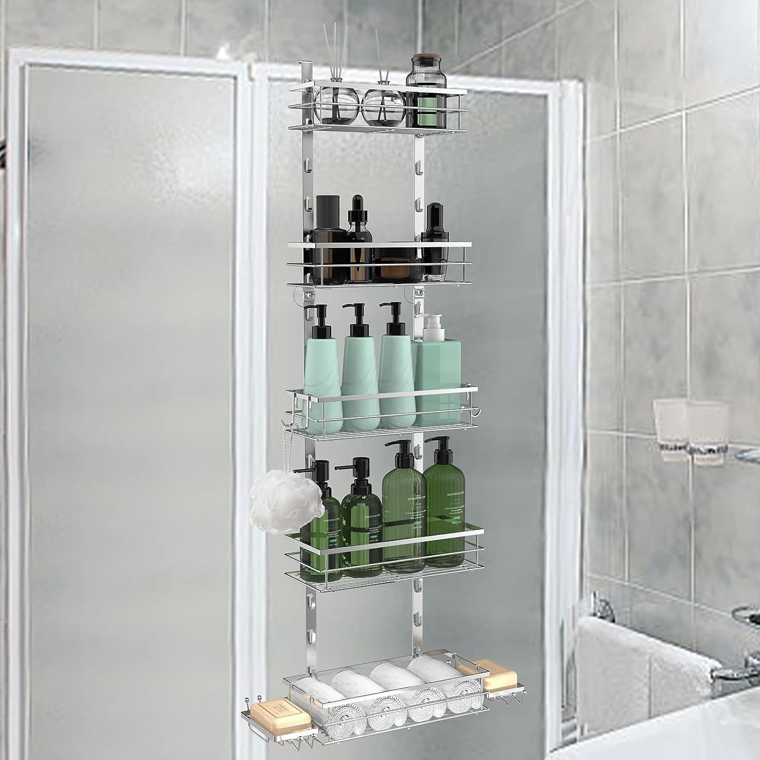 Grey Over Shower Screen Caddy Hanging Bathroom Organiser Shower Rack  Storage New 5060386428527