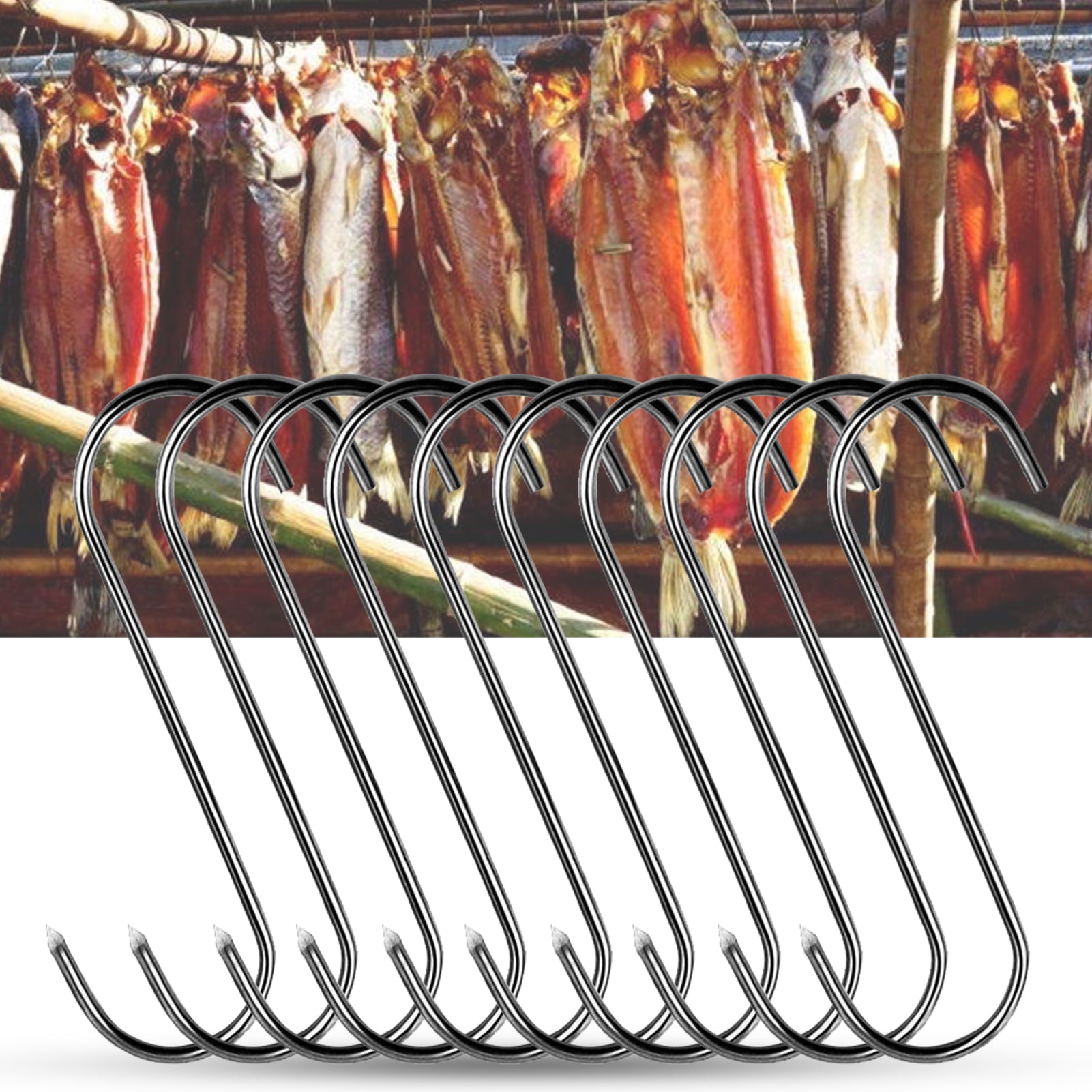 10 PCS Meat Hook,Stainless Steel Meat Hooks,Meat Hanging Hooks,Meat Hooks for Smoker,Stainless Steel Butcher Hook for BBQ Pork Sausage Bacon Hams Chicken Duck Turkey Poultry Smoker Curing Roast 