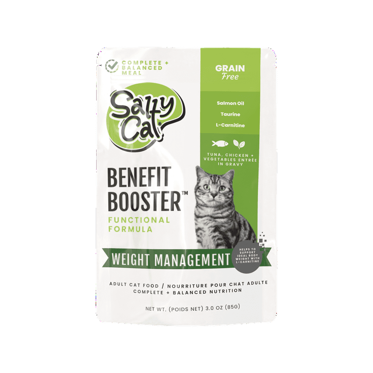 (24 pack) Salty Cat Benefit Booster Weight Management Tuna & Chicken Flavor  in Gravy Wet Cat Food, 3 oz Pouch