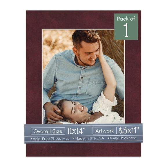 Dark Red Suede Picture Frame Mat for 11x14 Frames - Fits 8.5x11 Photos - 1 Mat