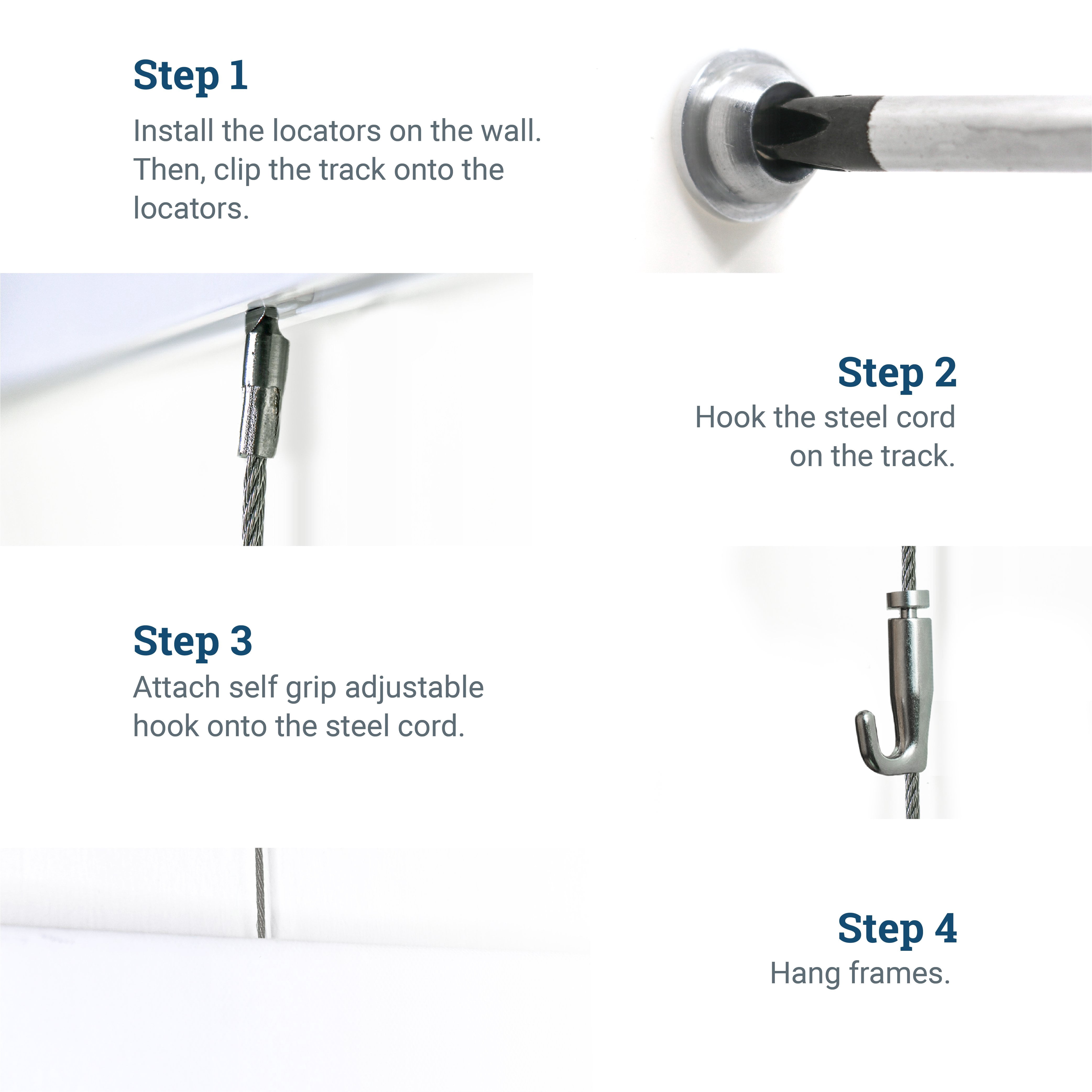 Picture Hang Solutions - Track 100 Picture Rail Kit - Includes 79-inch Wall Track, Steel Cords, Adjustable Hooks, and Hardware - Gallery Hanging Systems (3 sets per pack)
