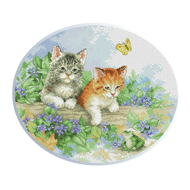 Stamped Cross Stitch Embroidery 11CT Adia Cloth DIY Needle Crafts - Two Cat