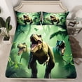 thumbnail image 2 of jejeloiu Safari Dino Dinosaur Full Size Sheets,Tropical Monstera Leaf Bed Sheets,Green Plam Plants Sheet Sets For Kids,Luxury Bedroom Decor,4pcs, 2 of 7