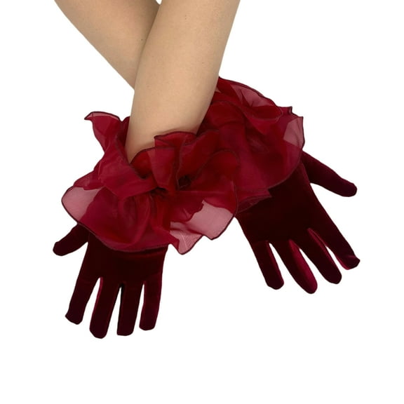 Jesscasday Elegant Velvet Bridal Gloves With Lace Cuffs Design For Wedding And Formal Occasion Evening Party Dressingup Handwear