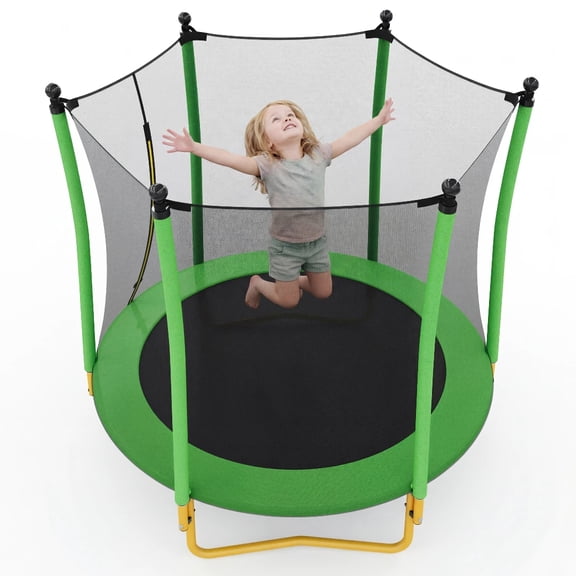 LuckyNote 5.5 FT Kids Trampoline with Safety Net, Indoor Outdoor Toddler Trampoline with Enclosure, U-Shaped Stable Legs, Foam Padded Poles