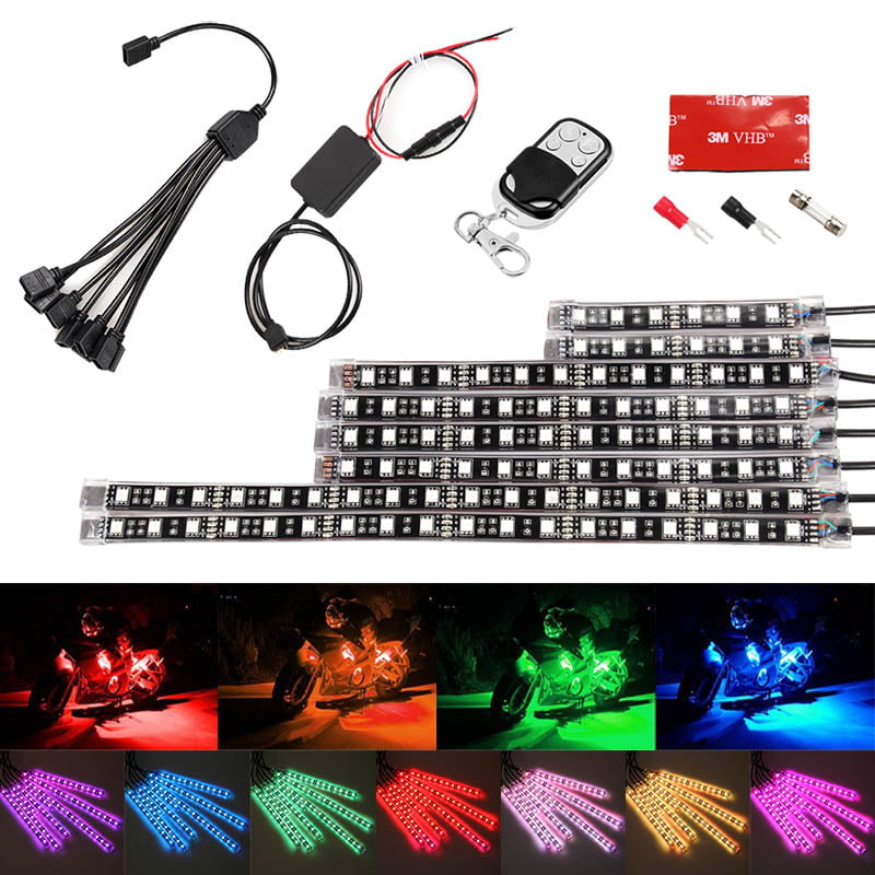 Motorcycle Car Multi-Color Light Kit Strips Glow Neon Lights Lamp with Remote Controller - Walmart.com